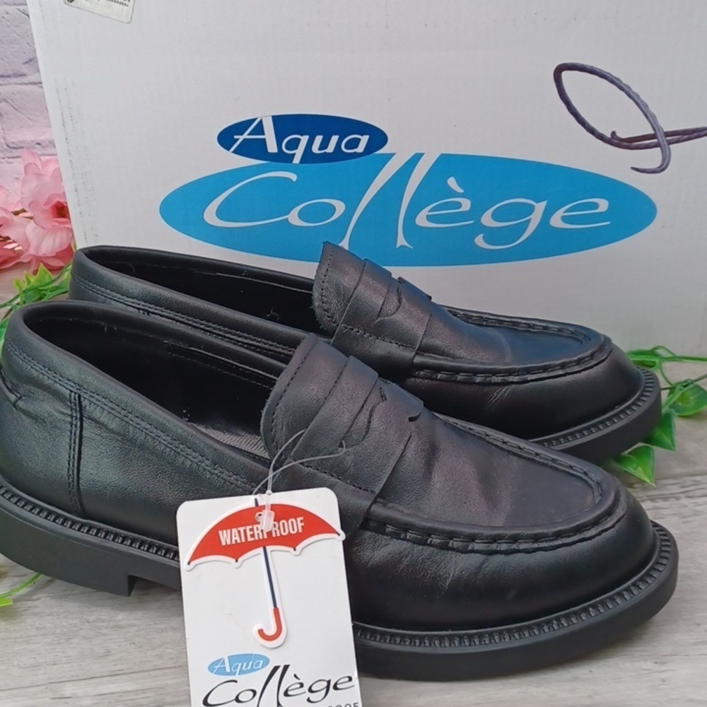 Aqua College Hearty Black Leather Waterproof Loafer NIB